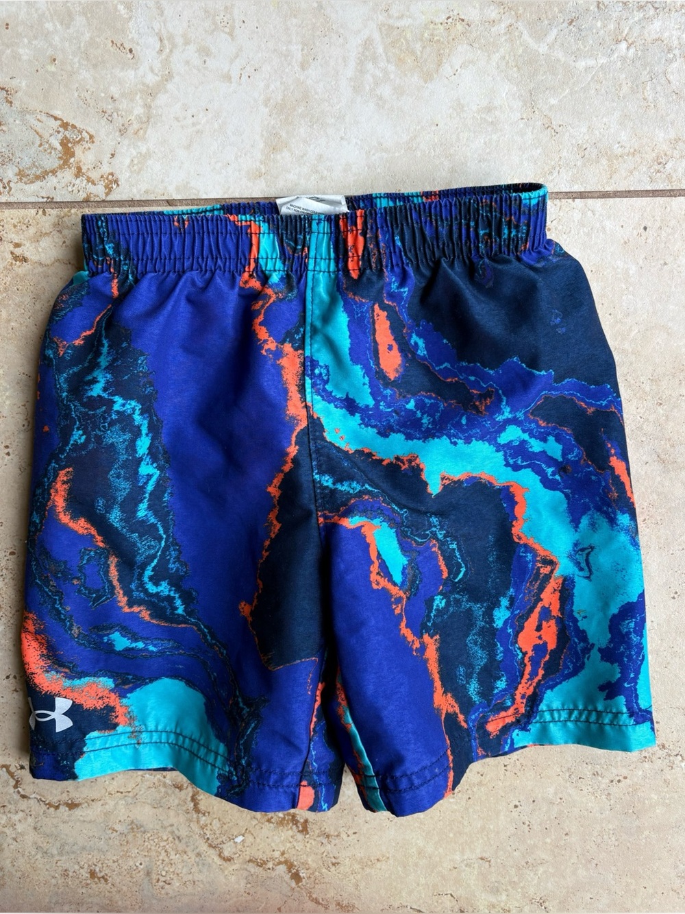 Under Armour Boys' Blue & Teal Marble Print Swim Shorts Size 3T